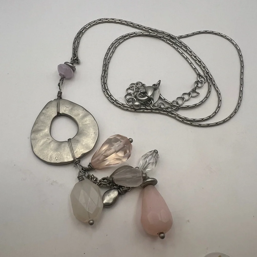 Lia Sophia Silver chain with soft pink and white toned gems